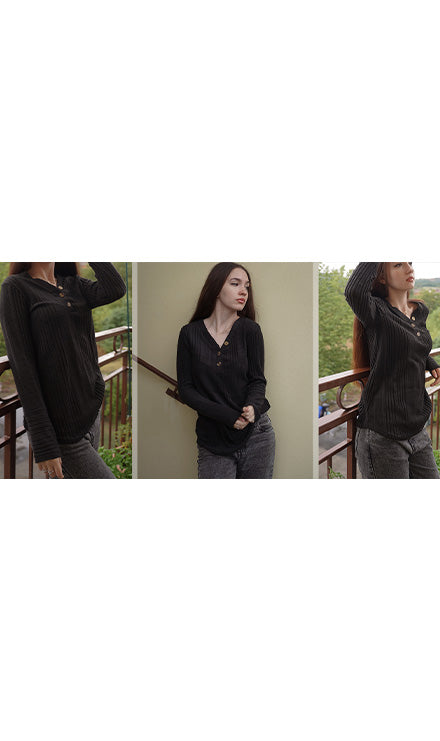 SMART COLLECTION Maglia Donna Scollo a V con Bottoni – Eleganza Leggera per Ogni Occasione