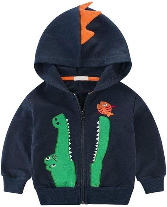 DinoZip – Felpa con Cappuccio Bambino 100% Cotone | Giacca Zip con Stampa Dinosauro o Coccodrillo 1–12 Anni