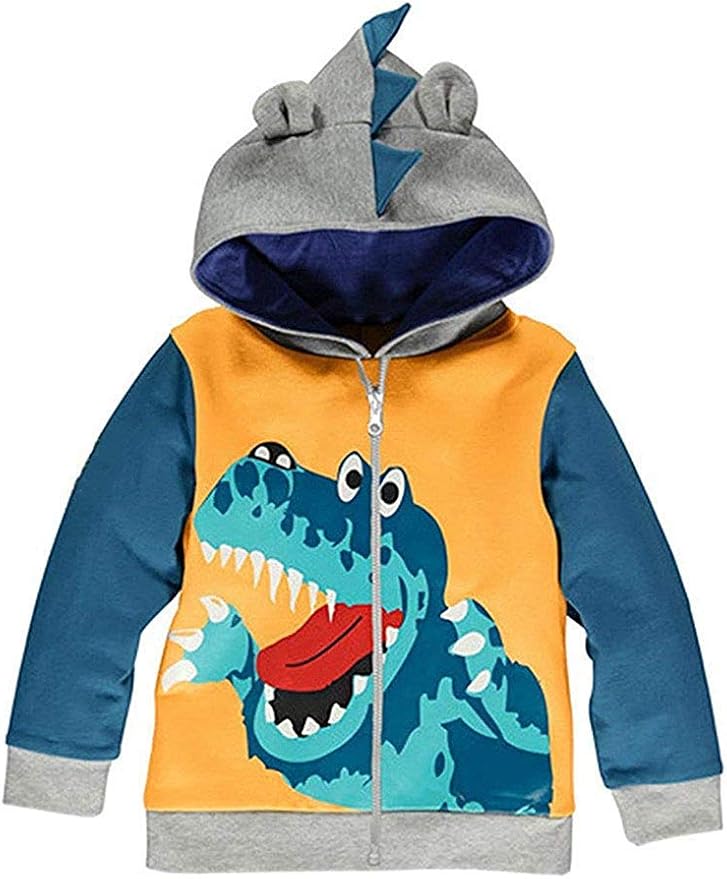 DinoZip – Felpa con Cappuccio Bambino 100% Cotone | Giacca Zip con Stampa Dinosauro o Coccodrillo 1–12 Anni