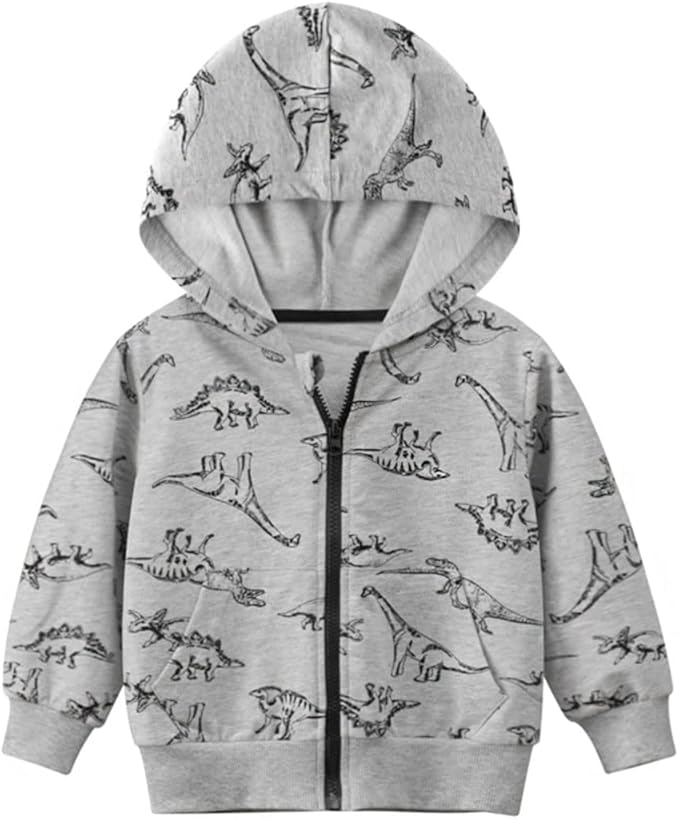 DinoZip – Felpa con Cappuccio Bambino 100% Cotone | Giacca Zip con Stampa Dinosauro o Coccodrillo 1–12 Anni