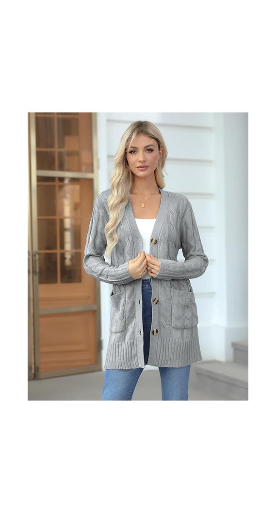 SMART COLLECTION Cardigan Soffio – Lungo, con Bottoni e Tasche, Ideale per le Mezze Stagioni