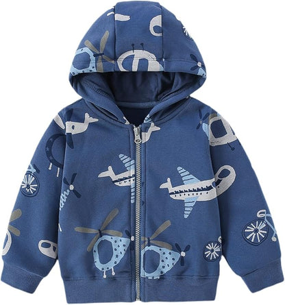 DinoZip – Felpa con Cappuccio Bambino 100% Cotone | Giacca Zip con Stampa Dinosauro o Coccodrillo 1–12 Anni