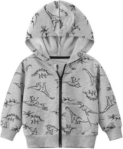 DinoZip – Felpa con Cappuccio Bambino 100% Cotone | Giacca Zip con Stampa Dinosauro o Coccodrillo 1–12 Anni