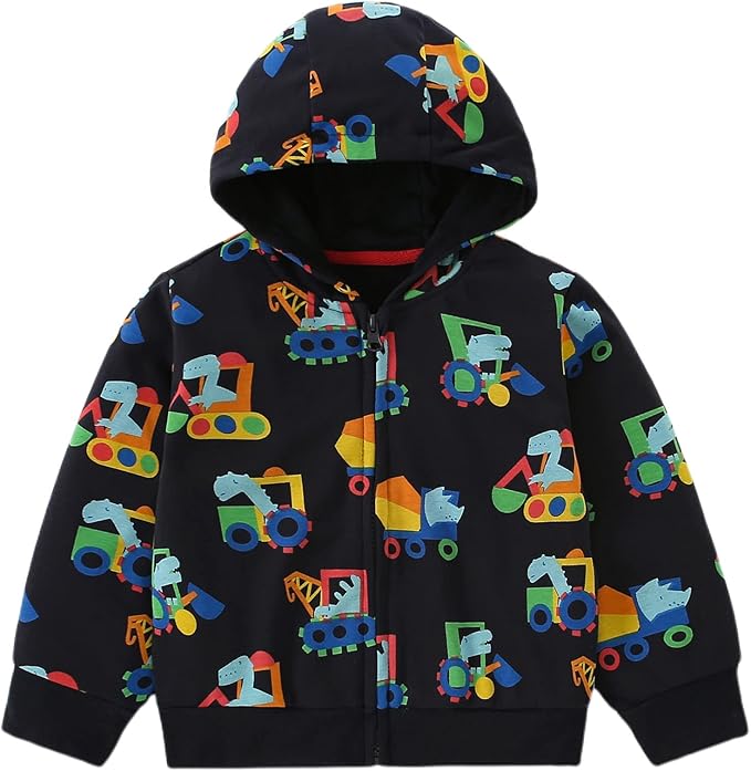 DinoZip – Felpa con Cappuccio Bambino 100% Cotone | Giacca Zip con Stampa Dinosauro o Coccodrillo 1–12 Anni